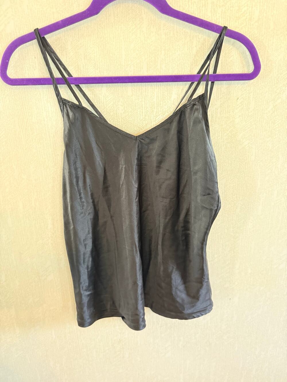 LILYSILK Black 100% Mulberry Silk Strappy Camisole Tank Top 22 Momme Size S